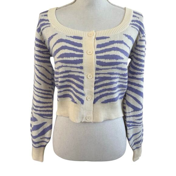 New Papermoon Light Purple Cream Animal Print Cardigan Medium - Picture 3 of 6
